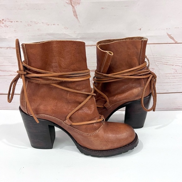 Freebird Genuine Leather Boho Strappy Floppy Jumpn Ankle Block Heel Boots - Picture 4 of 13